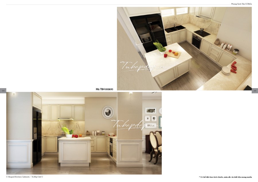 Thiết kế phòng bếp nhà phố cổ điển màu trắng